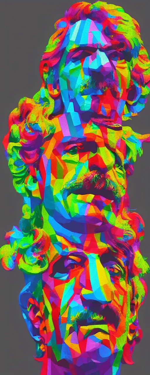 Image similar to A 3d rendered colourful portrait of frank zappa, digital art