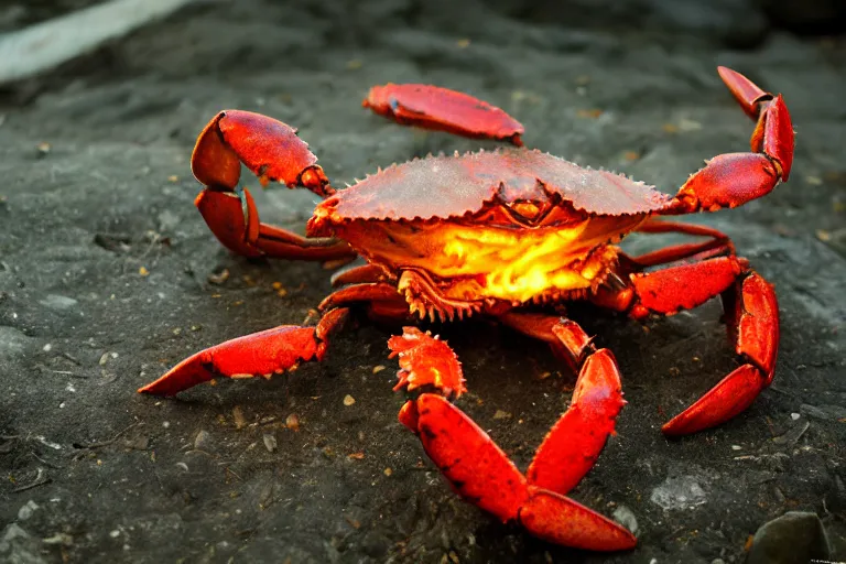 Image similar to crab - cosplay, in 2 0 1 2, bathed in the the glow of a fire, royalcore, crabcore, low - light photograph, photography by tyler mitchell