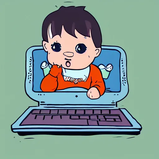 Prompt: The world cutest baby hacking on his laptop, adorable, digital art, trending on artstation