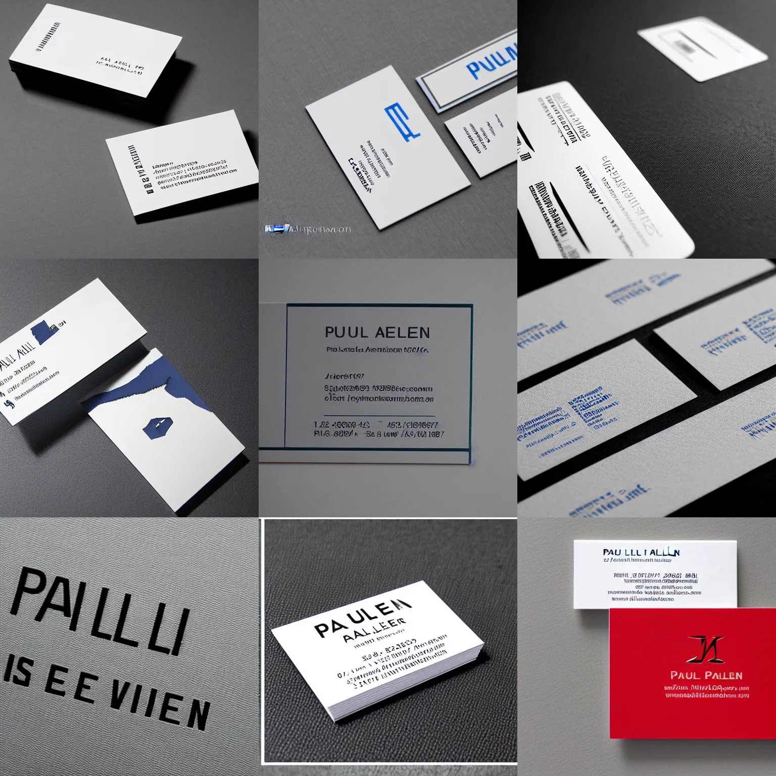 Prompt: Paul Allen's business card, the subtle off-white color, the embossed letters