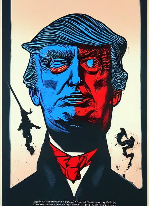 Image similar to donald trump as arseface, horror, high details, intricate details, by vincent di fate, artgerm julie bell beeple, 1 9 8 0 s, inking, vintage 8 0 s print, screen print