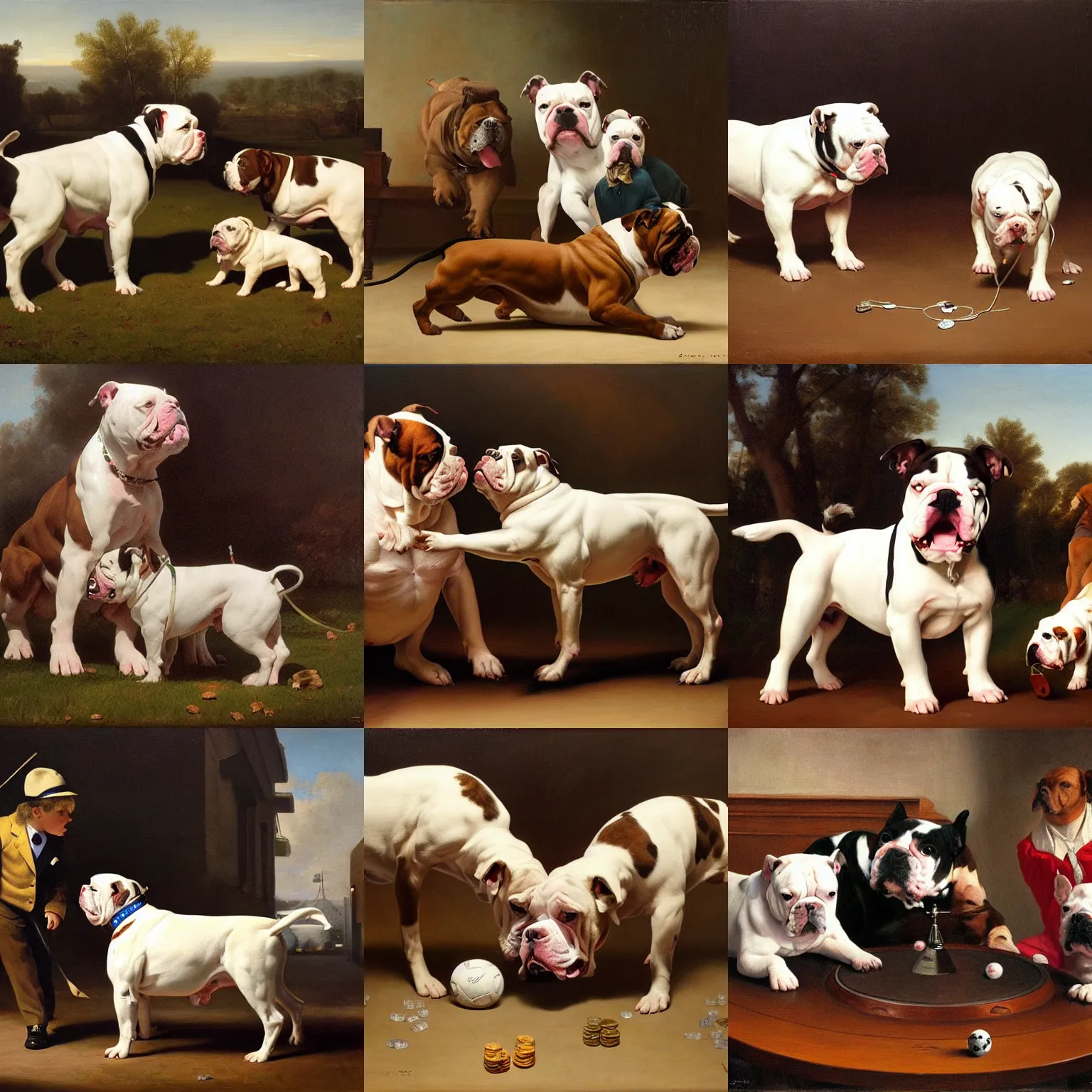 Prompt: American Bulldogs playing slots, oil on canvas by Agasse and George Stubbs, trending on artstation