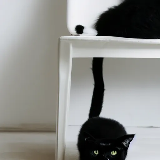 Image similar to photograph of a black cat sitting in a white room