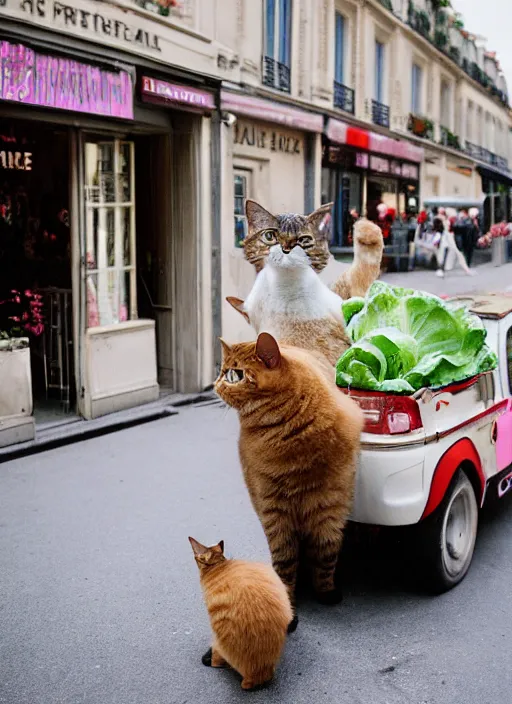 Image similar to a unicorn in paris, a cat and a piece of cabbage are crawling out of the unicorn, lsd, canon 5 d 5 0 mm lens fuji 8 0 0 film