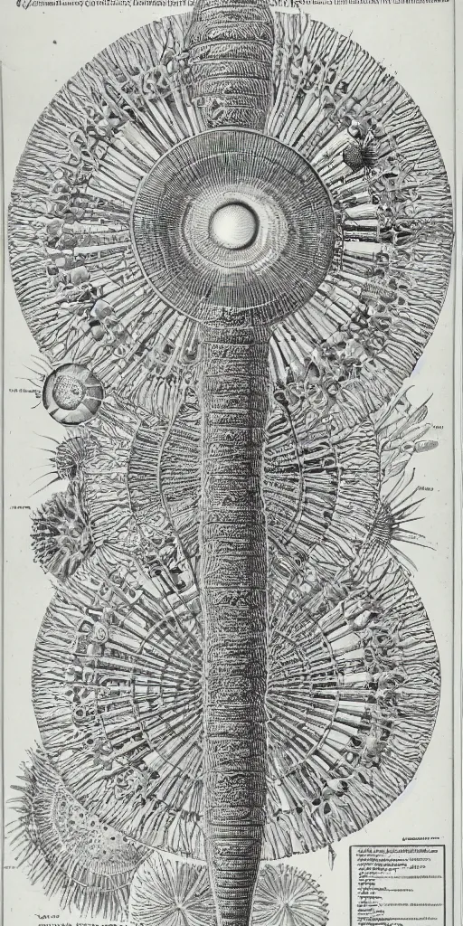 Image similar to Detailed Infographic Blueprint by Ernst Haeckel of a giant beautiful diatom in a space station