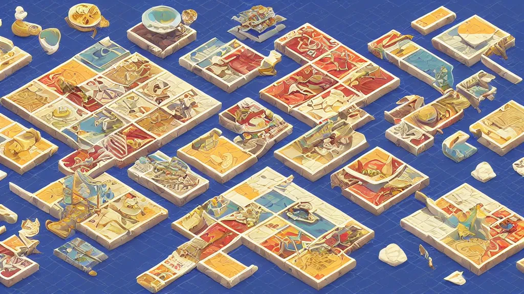 Prompt: fresco unbridled tatami isometric puzzle game, intricate design tatami