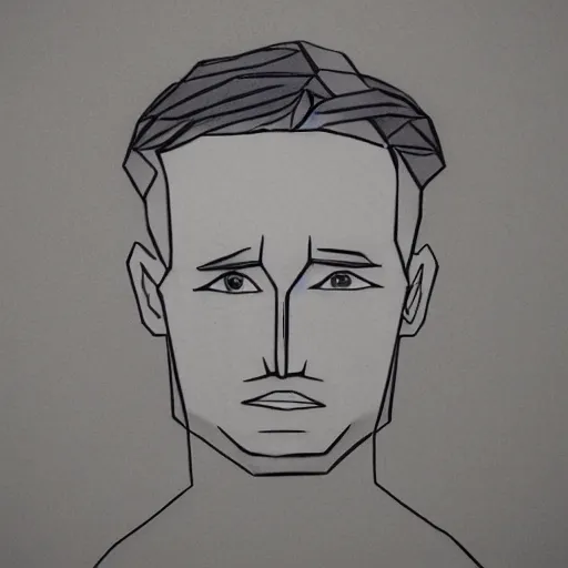 Image similar to a face of a man with wavey medium short hair made from layered paper, 2D, flat minimalistic, ambient light