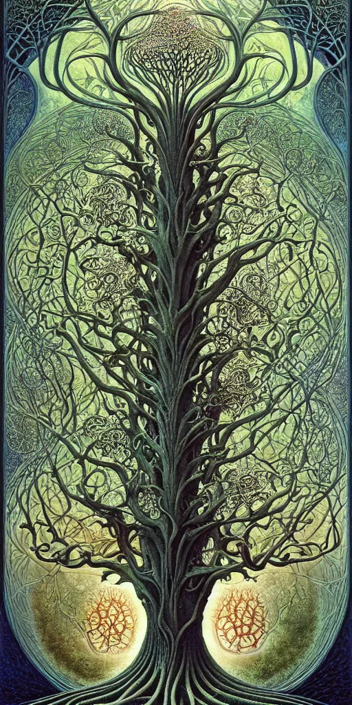 Image similar to tree of life by roger dean and andrew ferez, art forms of nature by ernst haeckel, divine chaos engine, symbolist, visionary, art nouveau, botanical fractal structures, organic, detailed, realistic, surreality