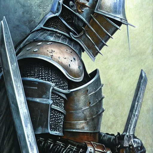 Image similar to dark souls knight as fantasy knight, realistic closeup portrait art by norman rockwell and donato giancola and greg rutkowski, symmetry!!