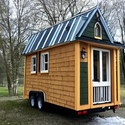 Image similar to tiny home that looks exactly like saint volodymyr's cathedral but on a trailer