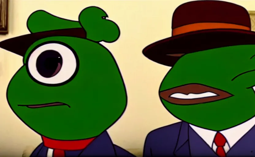 Prompt: frame from pepe detective movie