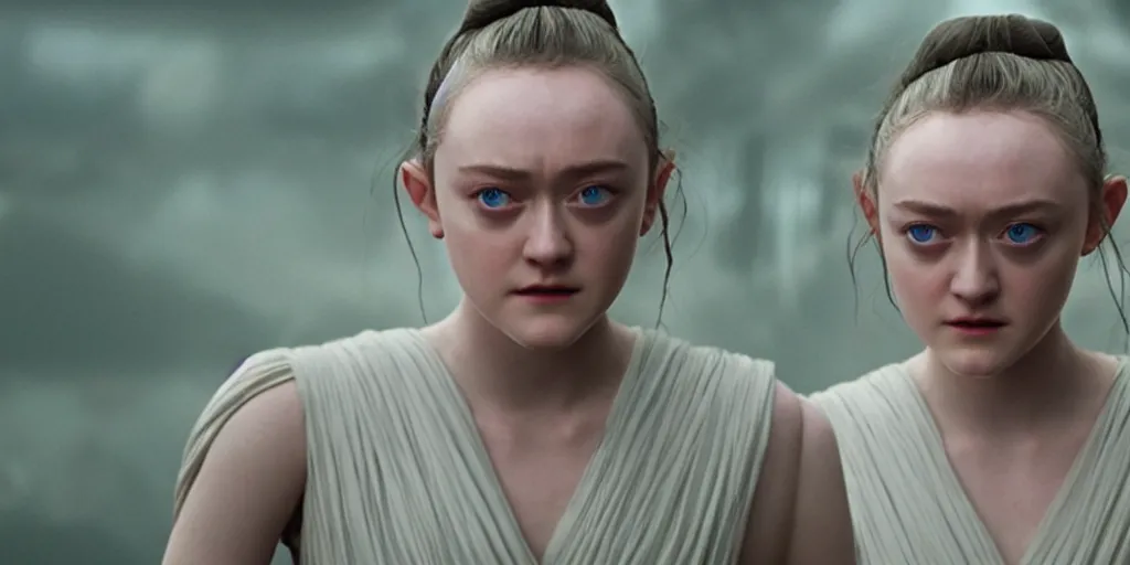 Image similar to Dakota Fanning as rey in the new star wars movie, cinematic, detailed, ultrawide