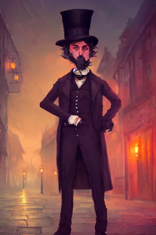 Image similar to jack the ripper dressed as a gentleman, vivid colors, high details, cinematic, 8k resolution, beautiful detailed, photorealistic, digital painting, artstation, concept art, smooth, sharp focus, illustration, fantasy background, artstation trending, octane render, unreal engine