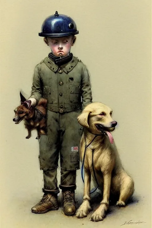 Image similar to (((((1950s boy and his robot box shaped k9 dog. muted colors.))))) by Jean-Baptiste Monge !!!!!!!!!!!!!!!!!!!!!!!!!!!