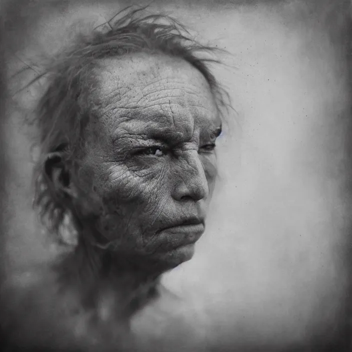 Prompt: unzipping top of head, by lee jeffries, gelatin silver process,