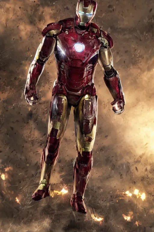 Image similar to ryan reynolds in a damaged and broken iron man suit, cinematic, volumetric lighting, f 8 aperture, cinematic eastman 5 3 8 4 film, photorealistic