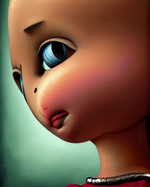 Image similar to closeup face profile portrait of a tin toy bikini girl, hyper realistic, artstation, illustration, nicoletta ceccoli, mark ryden, lostfish, max fleischer, digital paint, matte paint, vivid colors, dark, sinister, detailed and intricate environment