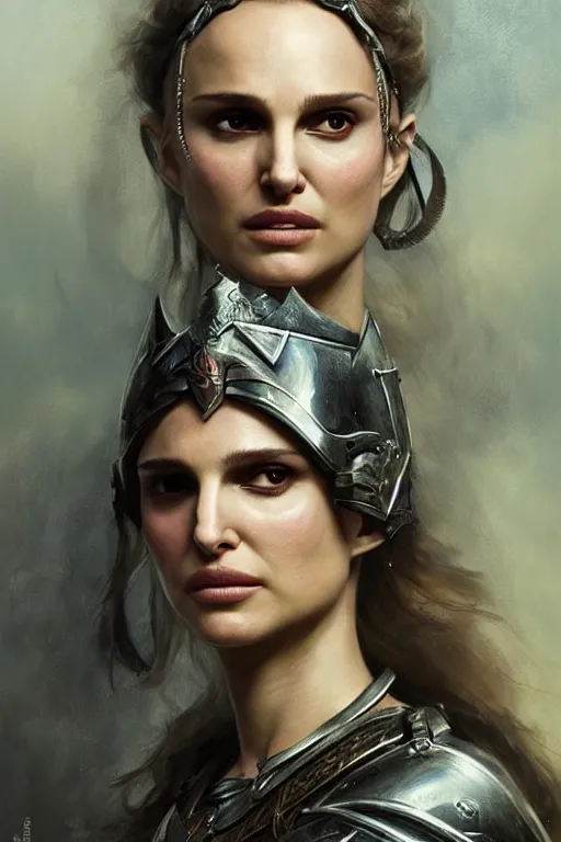 Image similar to natalie portman, legendary warrior, heroic, lord of the rings, tattoos, decorative ornaments, battle armor, by carl spitzweg, ismail inceoglu, vdragan bibin, hans thoma, greg rutkowski, alexandros pyromallis, perfect face, fine details, realistic shading photorealism