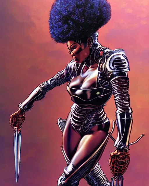 Image similar to female afrofuturism warrior queen, by hajime sorayama
