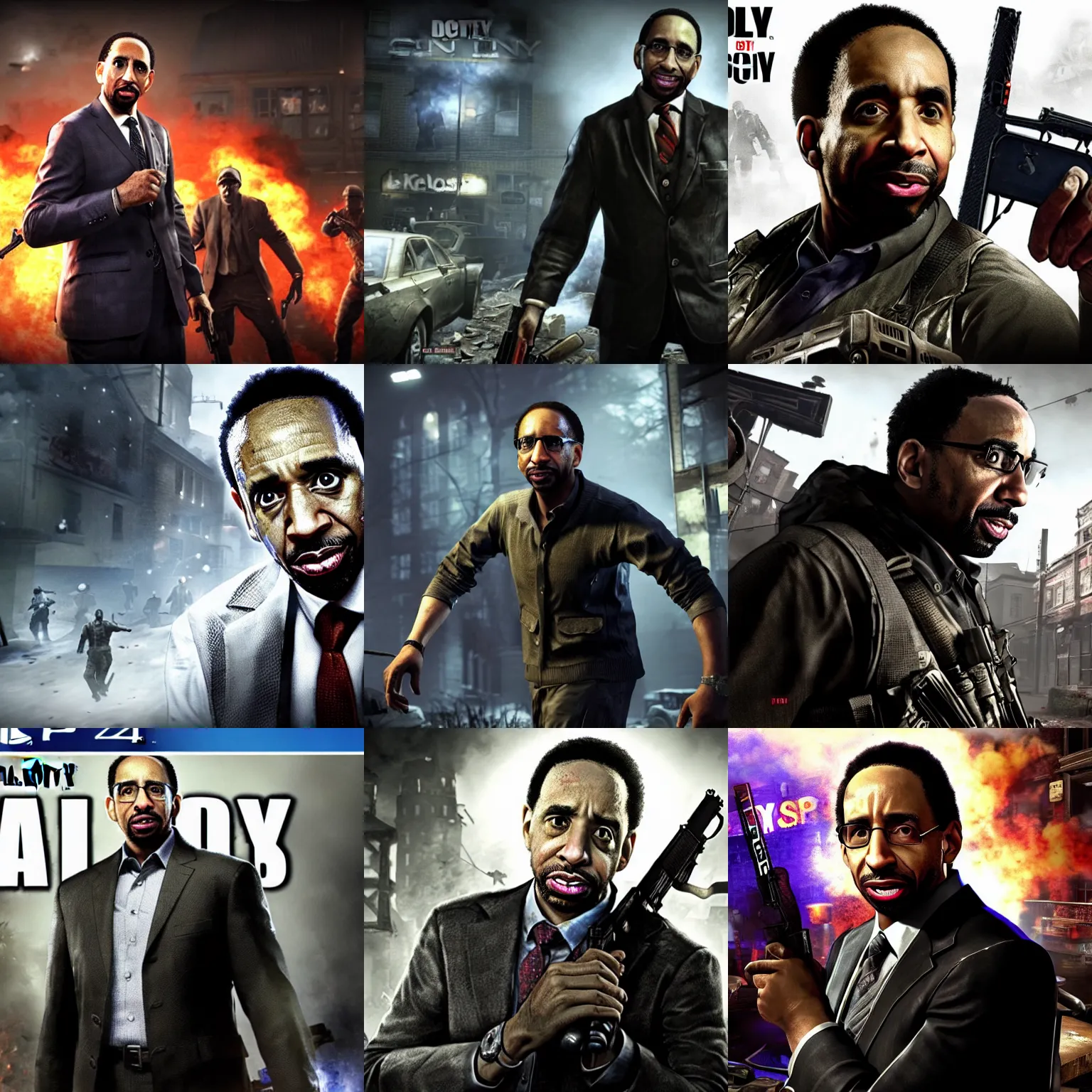 Prompt: stephen a smith in call of duty zombies, ps 4, video game still