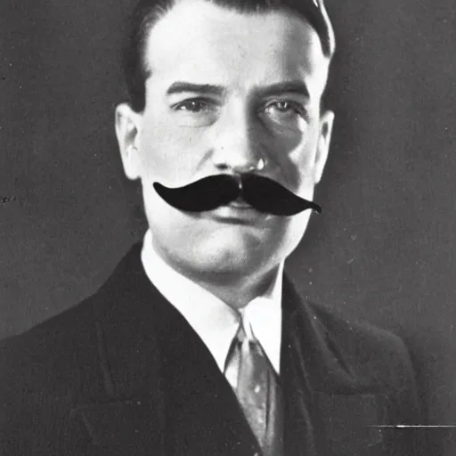 Image similar to newspaper photo from 40s of a slim medical doctor with a big mustache and sidecut topet