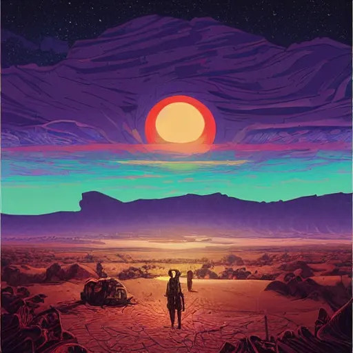 Image similar to mysterious desert at night, by dan mumford and sandra chevrier, 4 k