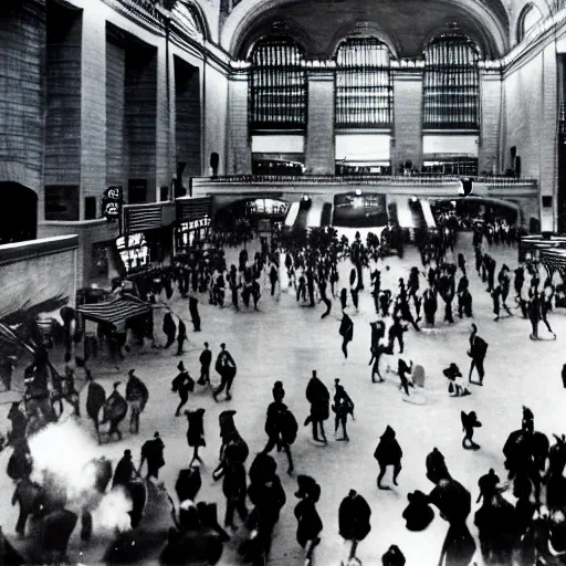Image similar to color photo of water - balloon fight in grand central station circa 1 9 2 3