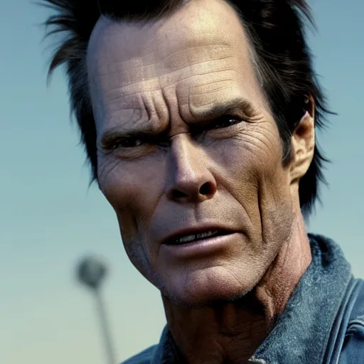 Image similar to hyperrealistic film still of ace ventura as clint eastwood, stunning 3 d render, inspired by istvan sandorfi & greg rutkowski & unreal engine, perfect symmetry, dim volumetric cinematic lighting, 8 k octane comprehensive render, extremely hyper - detailed, incredibly lifelike attributes, intricate, real flesh texture, masterpiece, artstation, stunning,