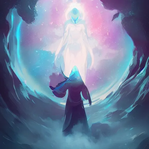 Image similar to arcane, nebula, vortex. in the style of rossdraws, wlop, greg rutkowski, ghibli