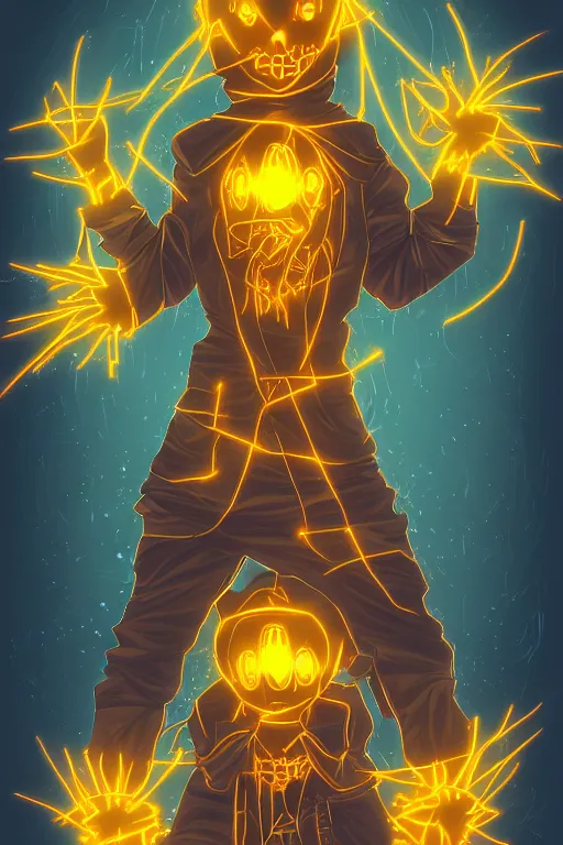 Image similar to glowing scarecrow, symmetrical, highly detailed, digital art, sharp focus, trending on art station, anime art style