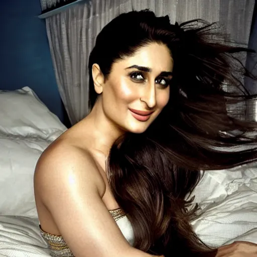 Prompt: portrait of kareena kapoor portrait in bed