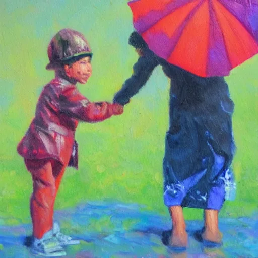 Prompt: Random act of kindness, oil on canvas, art, highly detailed