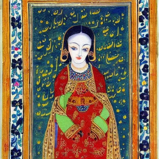 Prompt: a persian miniature painting by aqa mirak