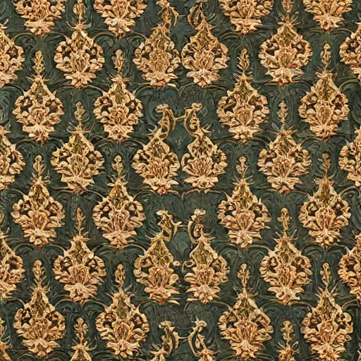 Prompt: damask with floral sprigs, italy, baroque, 1 6 0 0 - 1 6 5 0, silk two - tone damask