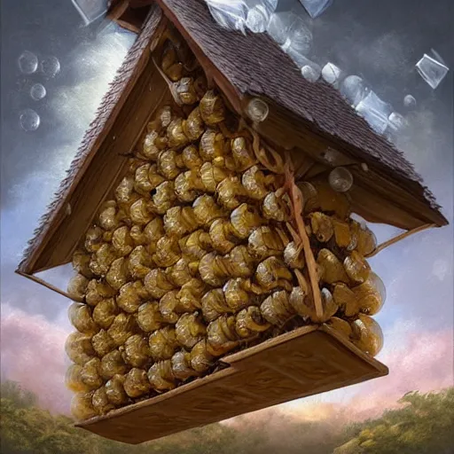 Image similar to a house made out of honeycombs and bubbles, a hyperrealistic painting by krzysztof boguszewski, cgsociety contest winner, fantasy art, made of insects, fractalism, tesseract