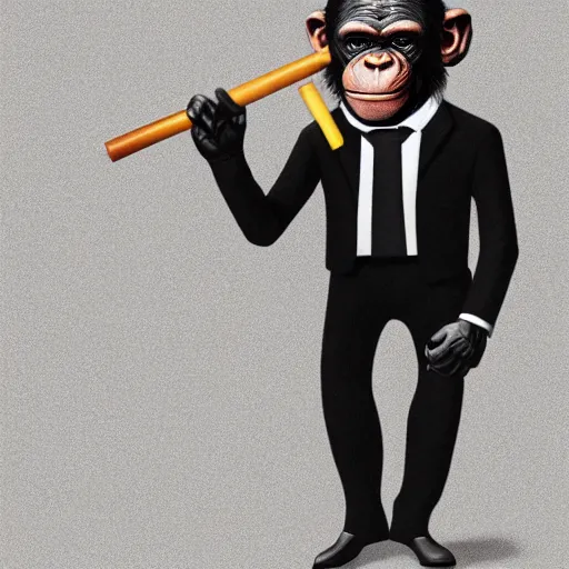 Image similar to a high detail shot of a chimp wearing a suit and smoking