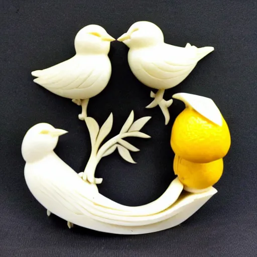 Image similar to ivory carving with birds lemons and jungle leafs