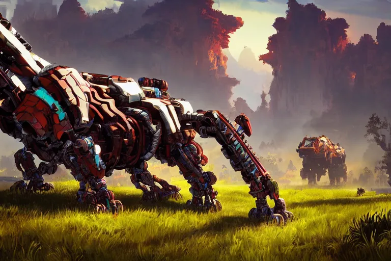 Image similar to grazer machine mecanical creature robot of horizon forbidden west horizon zero dawn bioluminiscence global illumination ray tracing hdr fanart arstation by ian pesty and alena aenami artworks in 4 k