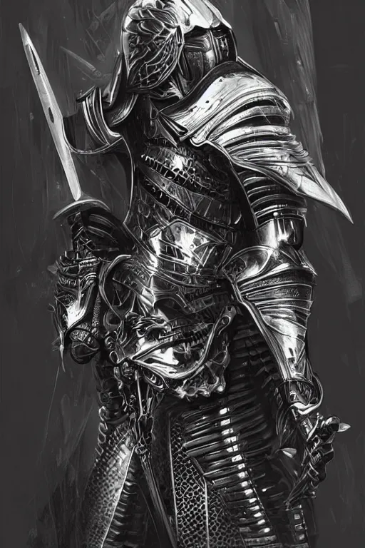 Image similar to Incredibly detailed knight by Ash Thorp and Artgerm, extremely proportionate face, sharp focus, hyper detailed