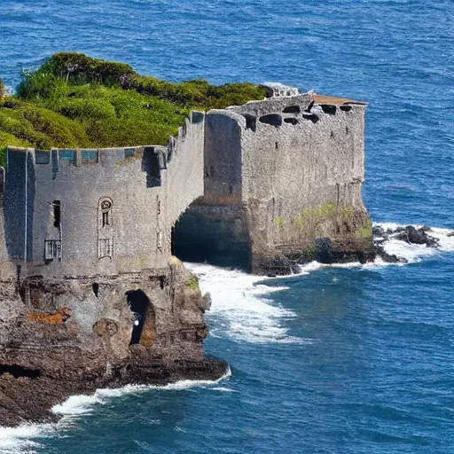 Prompt: watercoulour of a castle on the edge of an ocean cliff