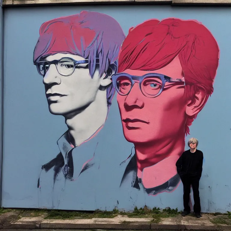 Prompt: Street-art portrait of Andy Warhol in style of Etam Cru