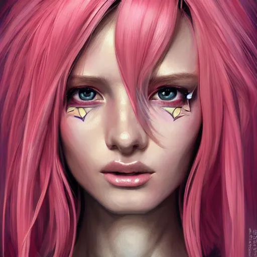 Prompt: portrait of beautiful symmetrical anime alien woman, pink hair, attractive, casual, modern, victoria's secret, highly detailed, digital painting, artstation, concept art, smooth, sharp focus, illustration, art by artgerm, greg rutkowski and alphonse mucha, 8 k,