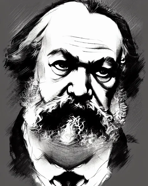 Image similar to portrait of a karl marx, concept art, sumi - e style, artstation, trending, highly detailed, smooth, focus, art by yoji shinkawa