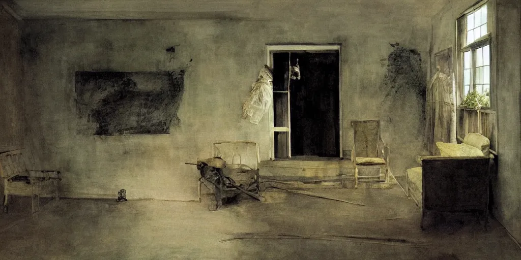 Image similar to Inside the house by the sea, in summer, a painting by Andrew Wyeth