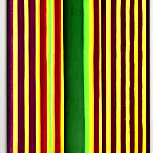 Image similar to Mixed media art. a series of vertical stripes in different colors. 1970s era, DayGlo green by Lucio Fontana, by Thomas Nast minimalist