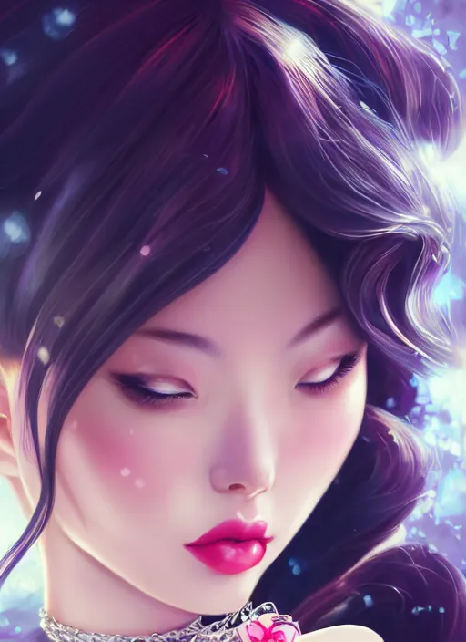 Image similar to a pin up and beautiful fashion dreamlke japan girl with lv jewelry, character art, art by artgerm, wlop, loish, hyperdetailed, 8 k realistic, symmetrical, global illumination, radiant light, frostbite 3 engine, cryengine, dof, trending on artstation, digital art, chanel, dior, detailed background