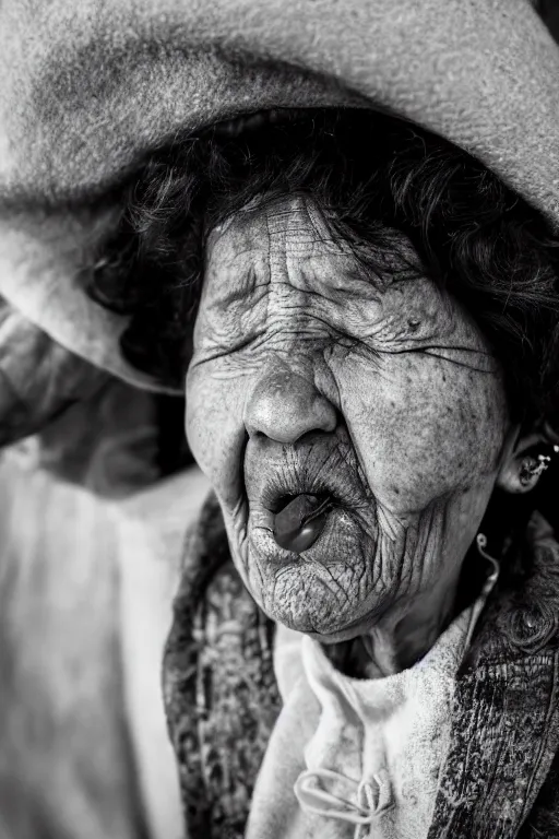 Prompt: Realistic black and white photography with 80 mm f/12 lens of old women with their eyes closed, spitting ECTOPLASMA from their mouth.