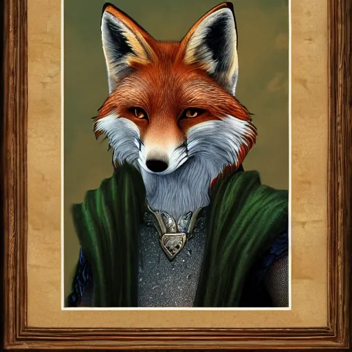 Image similar to An anthropomorphic fox wizard, highly detailed, extremely beautiful, DnD portrait