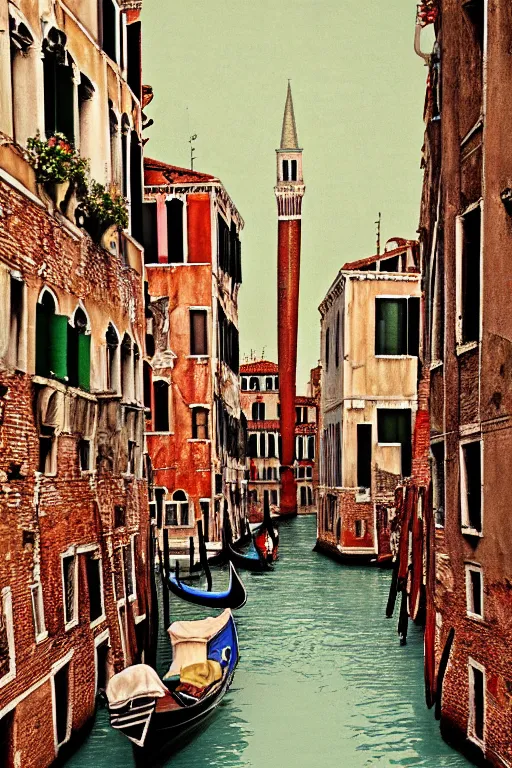 Prompt: vintage art of venice, in the style of katinka reinke