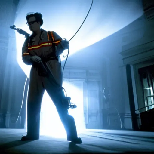 Image similar to stunning awe inspiring johnny depp as a ghostbuster in the movie ghostbusters, movie still 8 k hdr atmospheric lighting